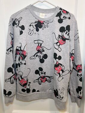 Mickey Mouse Disney 100 All Over Graphic Gray Crewneck Sweatshirt Men’s M